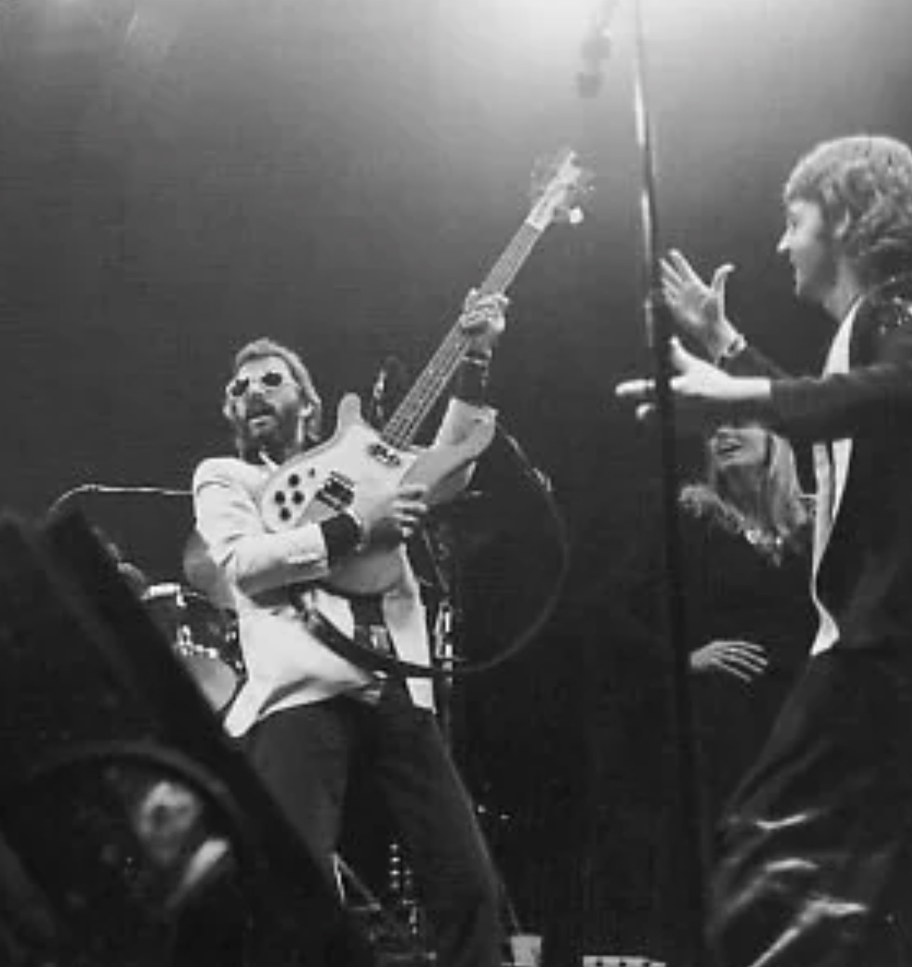 Ringo Starr and McCartney performing with Wings 